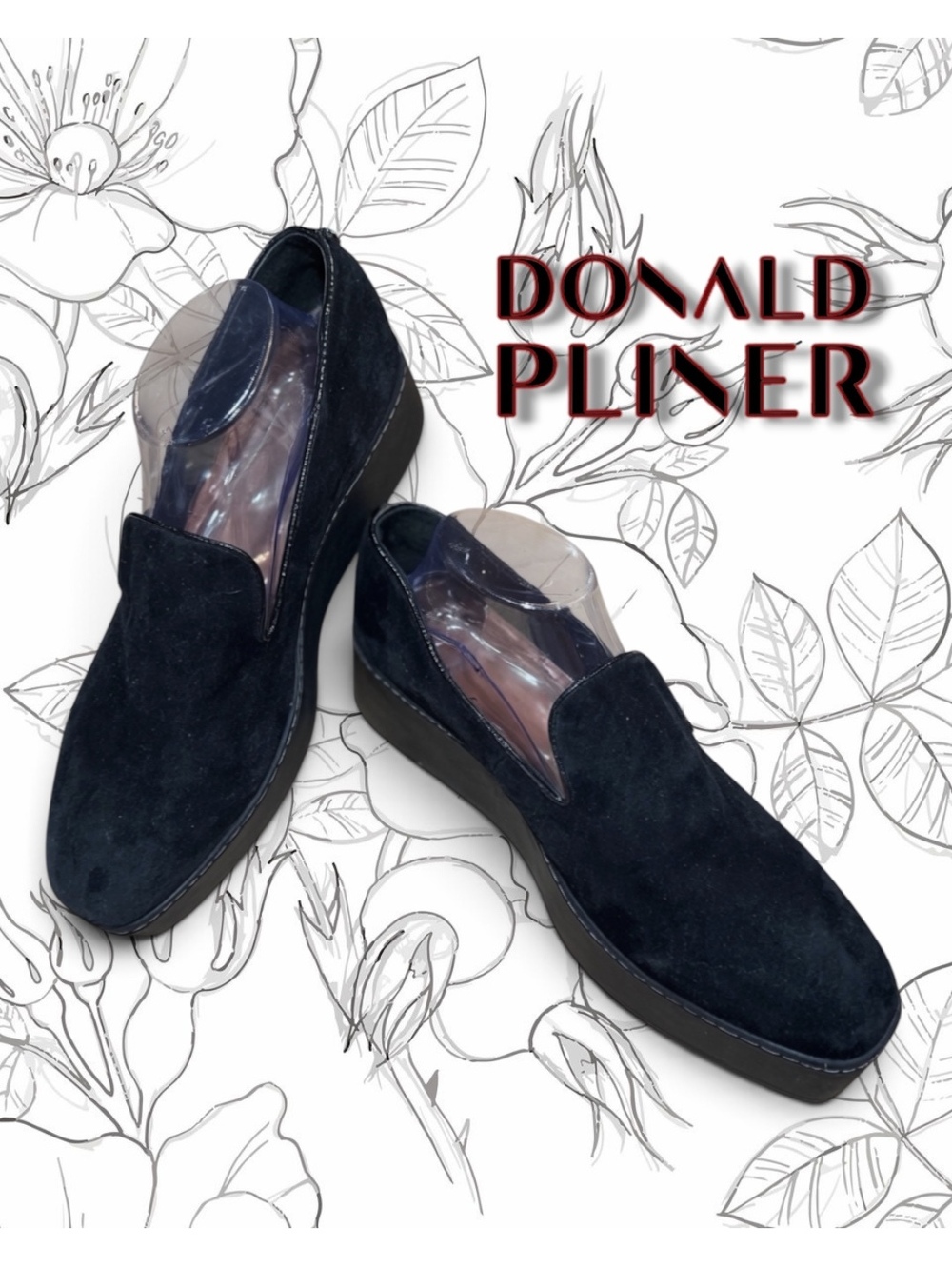 Donald Pliner Witty Black Suede Wedge Slip-On Loafers Size 11 NWOB